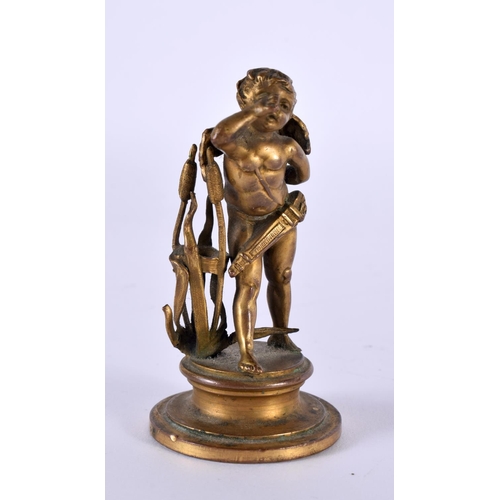 1049 - A SMALL 19TH CENTURY FRENCH BRONZE FIGURE OF A YOUNG BOY modelled amongst foliage. 66.6 grams. 7.25 ... 