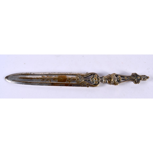 1067 - AN ANTIQUE FRENCH BRONZE LETTER OPENER decorated with birds and fruiting vines. 159 grams. 25 cm lon... 