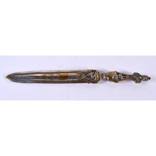 1067 - AN ANTIQUE FRENCH BRONZE LETTER OPENER decorated with birds and fruiting vines. 159 grams. 25 cm lon... 