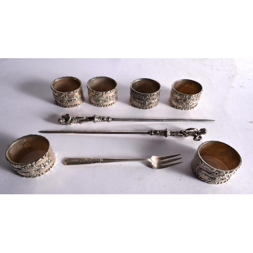 1076 - SIX SILVER PLATED NAPKIN RINGS etc. (9)