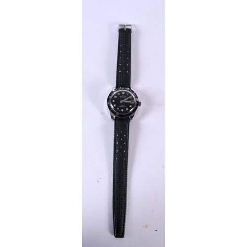 1077 - A VINTAGE BLACK DIAL BVLER 5 ATM WRISTWATCH. 3.5 cm wide inc crown.