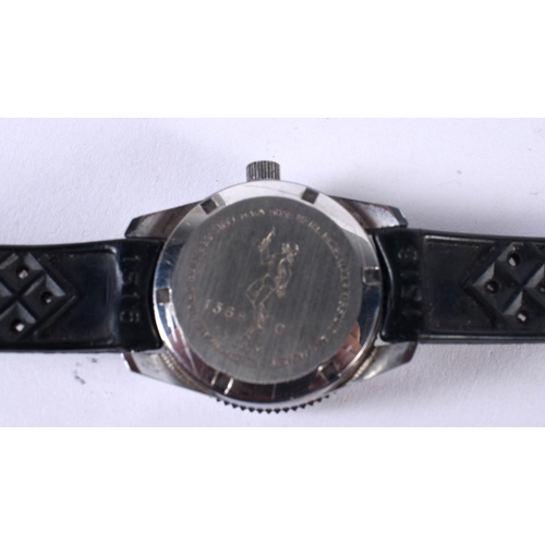 1077 - A VINTAGE BLACK DIAL BVLER 5 ATM WRISTWATCH. 3.5 cm wide inc crown.