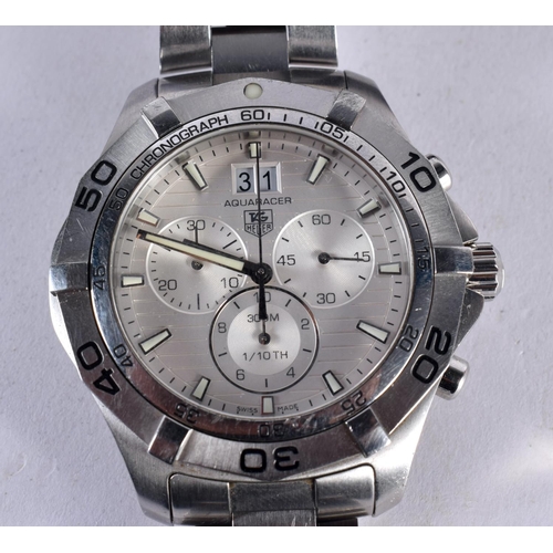 1081 - A BOXED TAGHEUER AQUARACER STAINLESS STEEL WRISTWATCH. 4.75 cm wide inc crown.