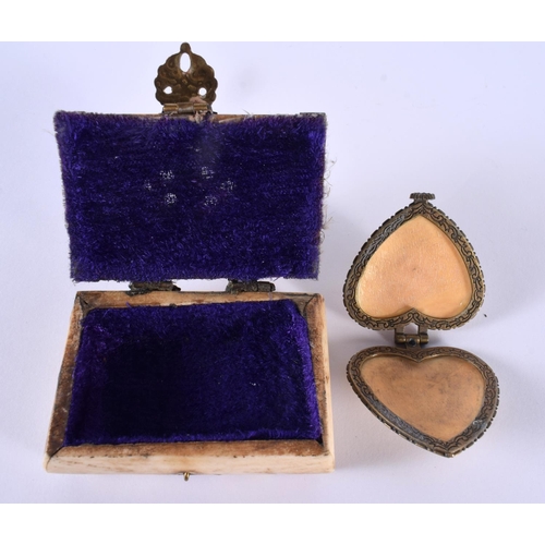 1086 - A VINTAGE BONE BOX together with a similar pendant. Largest 7.25 cm x 5 cm. (2)