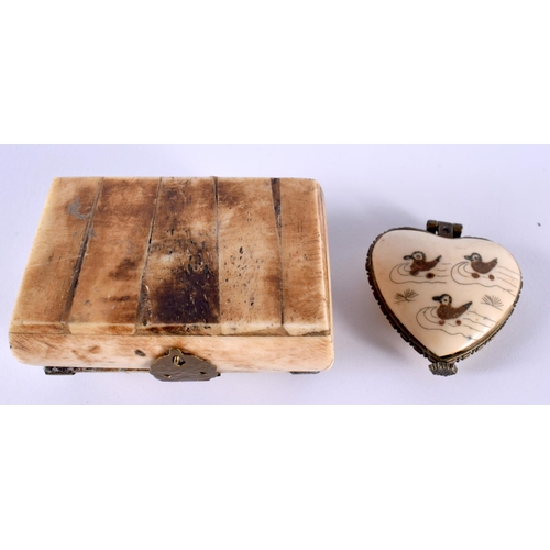 1086 - A VINTAGE BONE BOX together with a similar pendant. Largest 7.25 cm x 5 cm. (2)