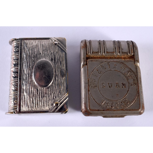 1096 - TWO SILVER PLATED NOVELTY VESTA CASES. 46.6 grams. Largest 4.5 cm x 3.5 cm. (2)