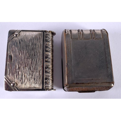 1096 - TWO SILVER PLATED NOVELTY VESTA CASES. 46.6 grams. Largest 4.5 cm x 3.5 cm. (2)