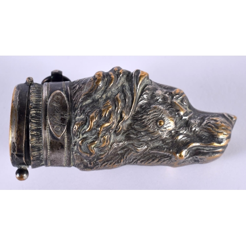 1098 - AN ANTIQUE SILVER PLATED DOG HEAD VESTA CASE. 26 grams. 7cm x 3 cm.