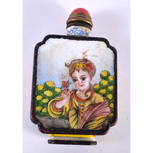 1125 - A CHINESE CANTON ENAMEL SNUFF BOTTLE.  7.4cm x 4.3cm x 1.6 cm, weight 84g