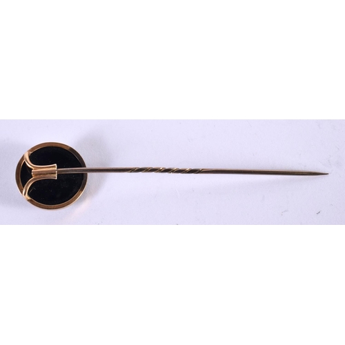 1129 - A CASED CAMEO STICK PIN.  8 cm x 1.75cm, weight 3.7g (without box)