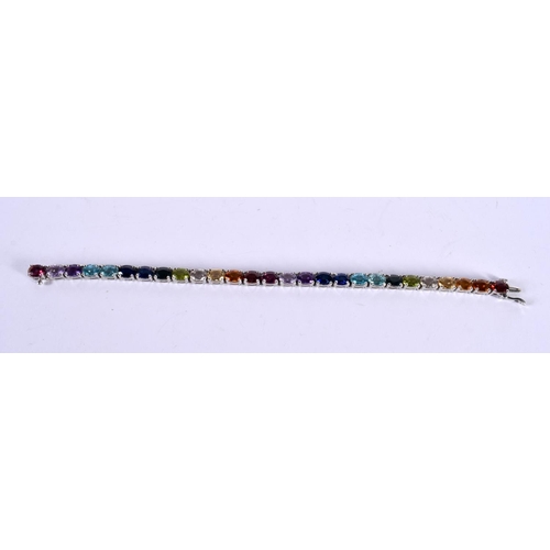 1148 - A 14CT WHITE GOLD AND MULTI GEM BRACELET.  Stamped 14K, 19 cm long, weight 24.3g