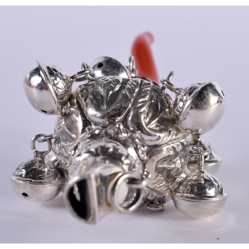 1156 - A WHITE METAL BABY'S RATTLE / SOOTHER / WHISTLE.  14cm x 5cm, weight 63.2g