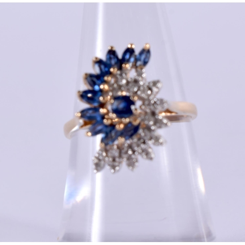 1160 - A 14CT GOLD RING SET WITH DIAMONDS AND SAPPHIRES.  Size M, Stamped 14K, weight 3.8g