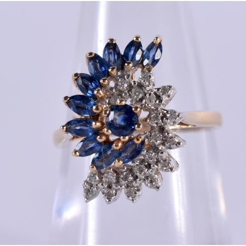 1160 - A 14CT GOLD RING SET WITH DIAMONDS AND SAPPHIRES.  Size M, Stamped 14K, weight 3.8g