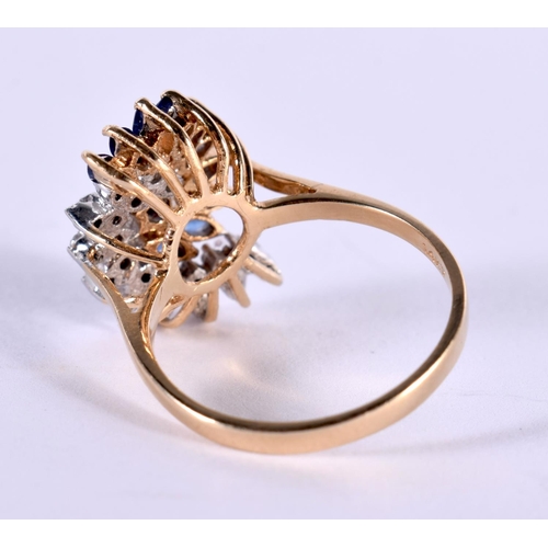 1160 - A 14CT GOLD RING SET WITH DIAMONDS AND SAPPHIRES.  Size M, Stamped 14K, weight 3.8g