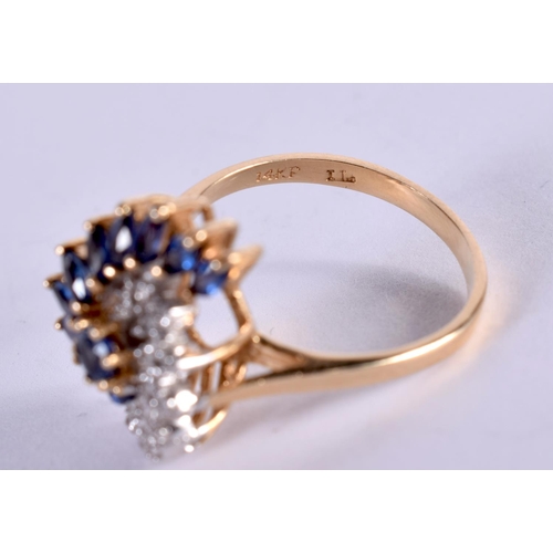 1160 - A 14CT GOLD RING SET WITH DIAMONDS AND SAPPHIRES.  Size M, Stamped 14K, weight 3.8g