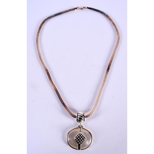 1170 - A SILVER NECKLACE WITH A MOTHER OF PEARL PENDANT.  Chain 46cm, Stamped 925, weight 18.5g