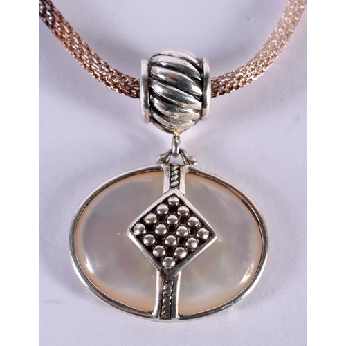 1170 - A SILVER NECKLACE WITH A MOTHER OF PEARL PENDANT.  Chain 46cm, Stamped 925, weight 18.5g