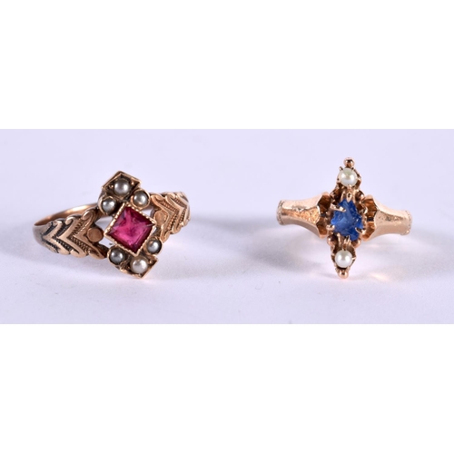 1175 - TWO VICTORIAN GOLD AND GEM SET RINGS.  Sizes E and N, total weight 3.6g (2)