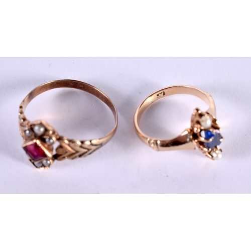 1175 - TWO VICTORIAN GOLD AND GEM SET RINGS.  Sizes E and N, total weight 3.6g (2)