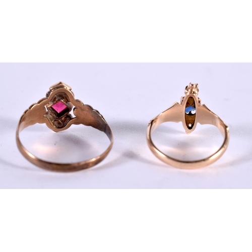 1175 - TWO VICTORIAN GOLD AND GEM SET RINGS.  Sizes E and N, total weight 3.6g (2)