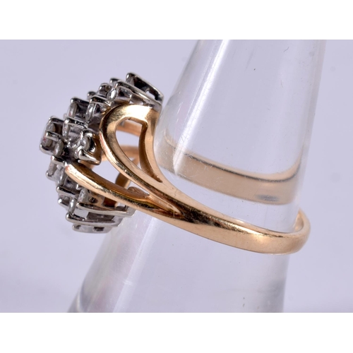 1192 - A 14CT GOLD DIAMOND CLUSTER RING.  Stamped 14K, Size M, weight 4.9g