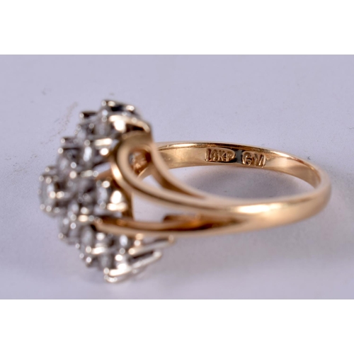 1192 - A 14CT GOLD DIAMOND CLUSTER RING.  Stamped 14K, Size M, weight 4.9g