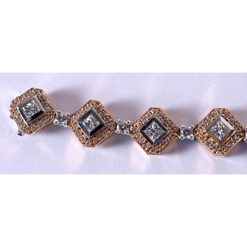 1193 - AN 18CT ROSE AND WHITE GOLD AND DIAMOND BRACELET.  Stamped 18K, length 14.7cm, weight 32g