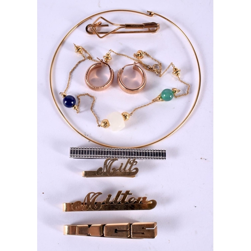 1197 - A COLLECTION OF GOLD FILLED JEWELLERY INCLUDING 2 NECKLACES, PAIR OF EARRINGS AND 5 TIE CLIPS.  Tota... 