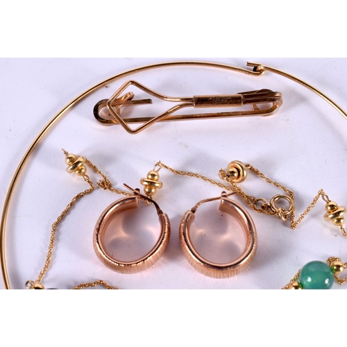 1197 - A COLLECTION OF GOLD FILLED JEWELLERY INCLUDING 2 NECKLACES, PAIR OF EARRINGS AND 5 TIE CLIPS.  Tota... 