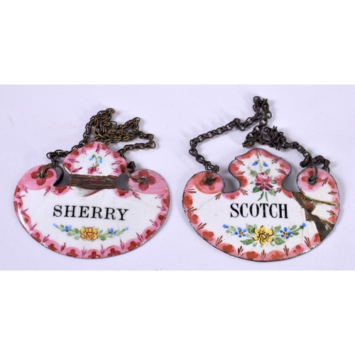 1204 - TWO ENAMELLED DECANTER LABELS - 