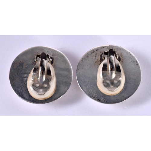 1210 - A PAIR OF SOUTH AMERICAN SILVER EARRINGS.  Stamped 925, 3.3cm diameter, weight 24.8g