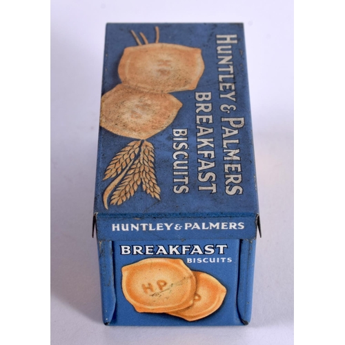 1219 - VINTAGE EARLY HUNTLEY & PALMERS BREAKFAST BISCUITS SAMPLE TIN.  6.6 cm x 3.2 cm, weight 23g