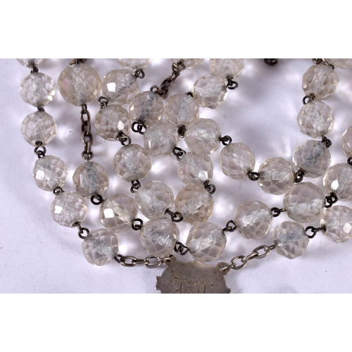 1234 - A WHITE METAL ROSARY WITH GLASS BEADS.  84cm long, weight 81g