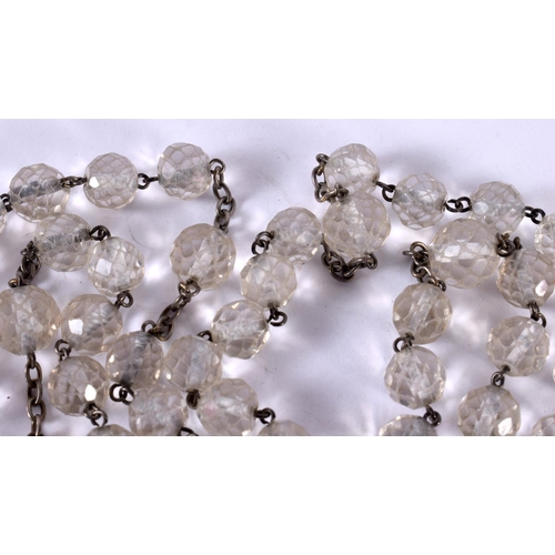 1234 - A WHITE METAL ROSARY WITH GLASS BEADS.  84cm long, weight 81g