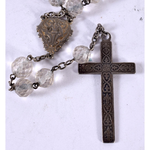 1234 - A WHITE METAL ROSARY WITH GLASS BEADS.  84cm long, weight 81g