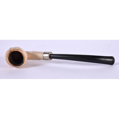 1240 - A CLAY PIPE FORMED AS A SKULL.  16cm x 2.9cm x 4.3cm, weight 35g