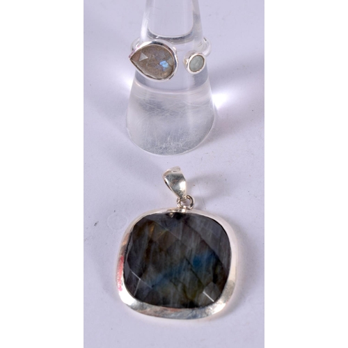 1256 - A SILVER MOSS AGATE PENDANT AND RING.  Stamped 925, Pendant 3.2 cm x 2.8 cm, Ring size O (2)