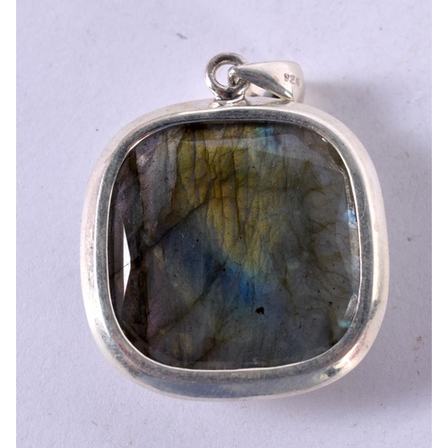 1256 - A SILVER MOSS AGATE PENDANT AND RING.  Stamped 925, Pendant 3.2 cm x 2.8 cm, Ring size O (2)