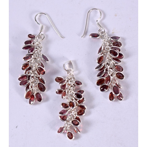 1259 - A PAIR OF SILVER MOUNTED GEMSTONE EARRINGS WITH A MATCHING PENDANT.  Stamped 925, Pendant 4.5cm x 1.... 