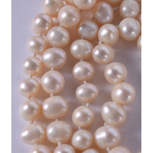 1272 - A PEARL NECKLACE. Length 130cm, Bead size 6.8mm, weight 92g