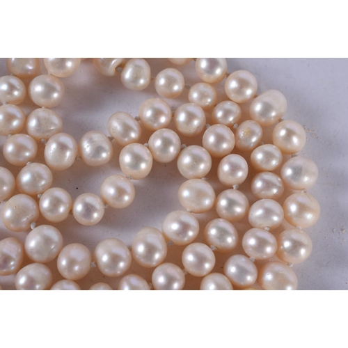 1272 - A PEARL NECKLACE. Length 130cm, Bead size 6.8mm, weight 92g