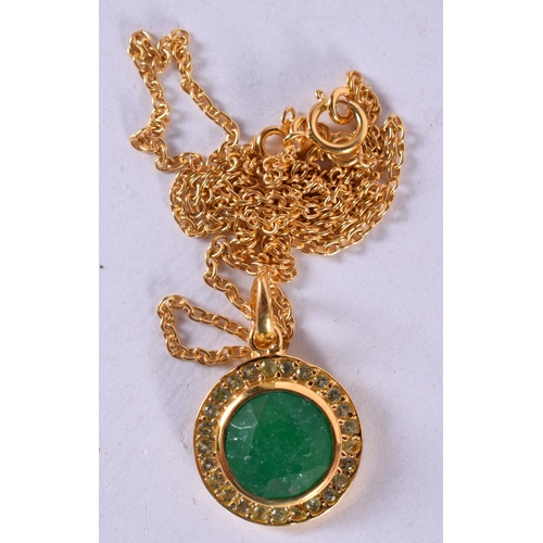 1274 - A SILVER GILT NECKLACE WITH A GEM SET PENDANT.  Stamped 925, Chain 46cm long, weight 3.5g