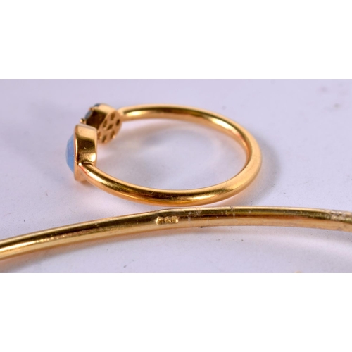 1275 - A SILVER GILT AND GEM SET MATCHING BANGLE AND RING.  Stamped 925, Ring size N, Bangle internal 6 cm ... 