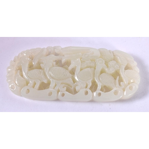 1282 - A PIERCED JADE CARVING.  9cm x 4cm x 0.9cm, weight 52.6g