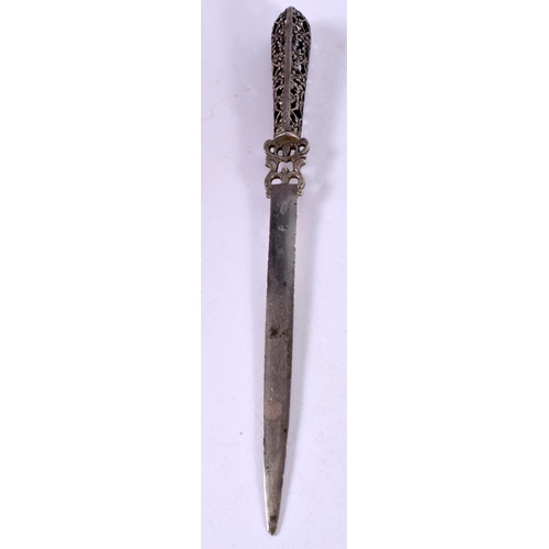 1284 - A CONTINENTAL SILVER LETTER OPENER.  Stamped Silver 84, 22cm x 1.8 cm, weight 35g