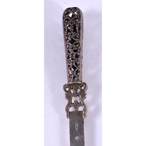 1284 - A CONTINENTAL SILVER LETTER OPENER.  Stamped Silver 84, 22cm x 1.8 cm, weight 35g