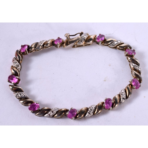 1285 - A SILVER GEM SET BRACELET TOGETHER WITH A NECKLACE.  Stamped 925, Bracelet 19 cm long, weight of bra... 