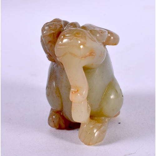 1291 - A CHINESE CARVED JADE FIGURE OF A BEAST CARRYING ITS YOUNG.  6.2 cm x 4.5cm x 3cm, weight 96.3g