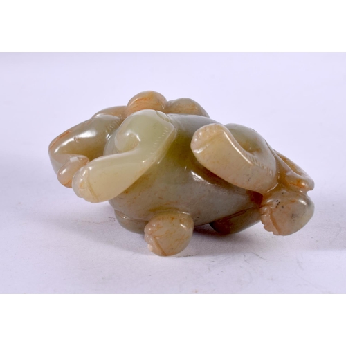 1291 - A CHINESE CARVED JADE FIGURE OF A BEAST CARRYING ITS YOUNG.  6.2 cm x 4.5cm x 3cm, weight 96.3g